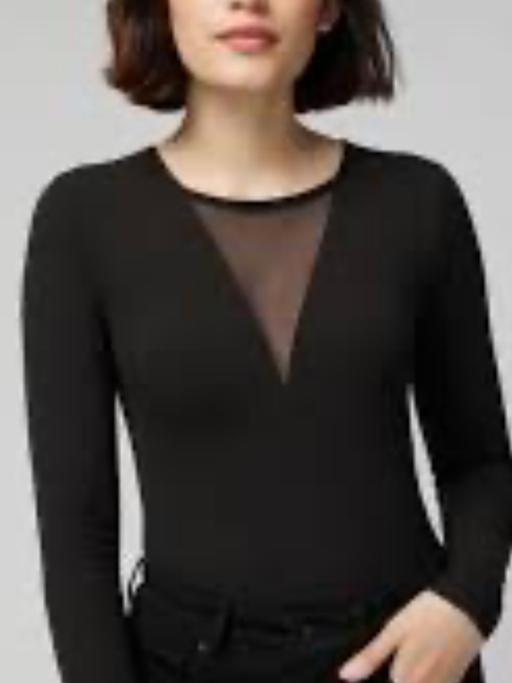 WHITE HOUSE BLACK MARKET FORME LONG SLEEVE MESH “V” neck panel top